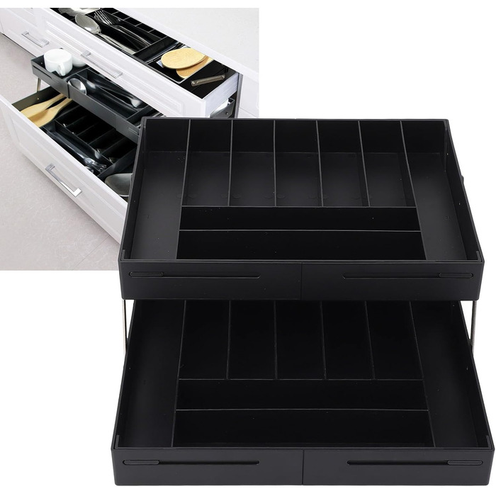 Розширюваний органайзер для столу, стильний, компактний лоток для зберігання речей, багатофункціональний для кухонного туалетного столика, виготовлений з високоякісного матеріалу (чорний)