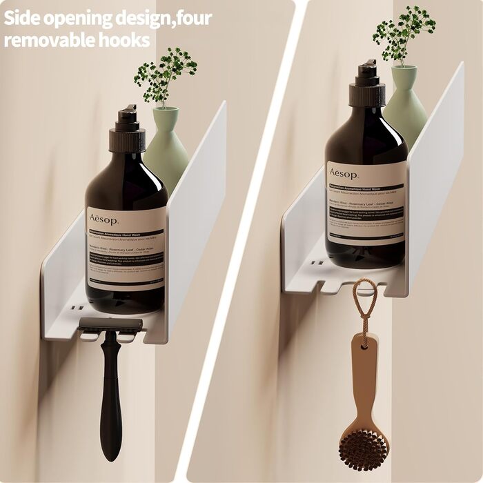 Полиця для душу без свердління, Органайзер для ванної кімнати 40 см, Полиця для душу з нержавіючої сталі з 4 знімними гачками, Тримач для шампуню для душу, Підвісна полиця, Полиця для ванної кімнати білого кольору