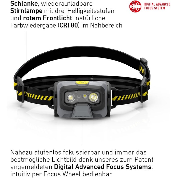 Робочий світлодіодний акумуляторний налобний ліхтарик Ledlenser HF6R Світлодіодний налобний ліхтарик 800 люмен Водонепроникний налобний ліхтарик для пригод з червоним світлом Налобний ліхтарик для вулиці Водонепроникний налобний ліхтарик IP68 чорний/жовти
