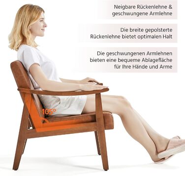 Крісло-реклайнер Yaheetech Retro, м&39яке крісло для телевізора, крісло для читання, одномісний диван, витримує до 136 кг, для вітальні/вітальні/домашнього кінотеатру/спальні, коричнева штучна шкіра