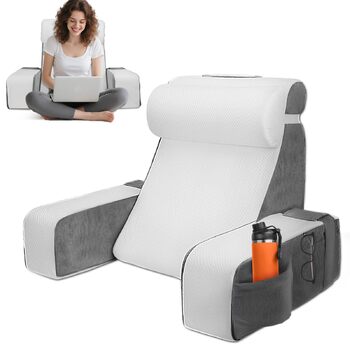 Подушка для читання для ліжка та дивана, подушка для спини з піни з ефектом пам&39яті з подушкою для шиї та знімними підлокітниками, подушка для спини для дорослих для читання, перегляду телевізора та відеоігор