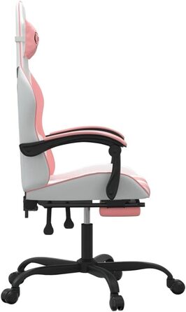 Обертовий ігровий стілець з підставкою для ніг, штучна шкіра, білий, рожевий