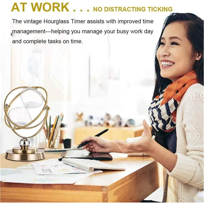 Пісочний годинник SuLiao для Uten, Поворотний на 720, Старовинний білий пісочний годинник, Вінтажний пісочний годинник 1 Hora Reloj de Arena, Великий метал, Пісочне скло, Офіс, Письмовий стіл, Дім, Весільне оформлення (Білий, 30 хв)