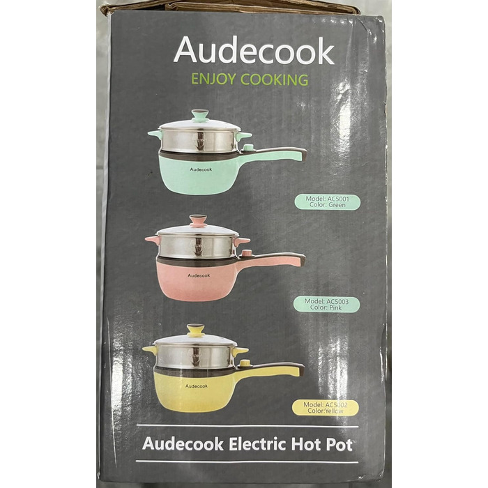 Електрична гаряча каструля Audecook з пароваркою, електрична сковорода, каструля для гарячого горщика 20 см, міні-електрична сковорода з антипригарним покриттям, мультиварка з подвійним регулюванням потужності для гуртожитку (A (зелена/1.5 л з пароваркою)