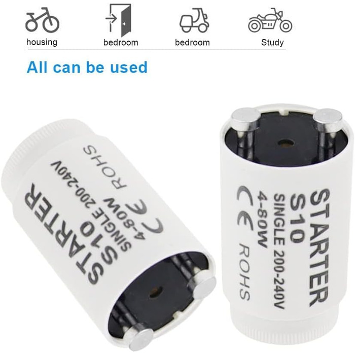 Стартер для люмінесцентних ламп S10 starter longlife 4-80 Вт 200-240V Стартер для люмінесцентних ламп індивідуальне перемикання люмінесцентних ламп, 12 шт.