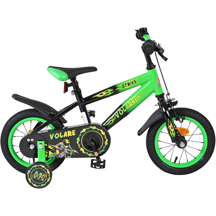 Дитячий велосипед Volare Strike 46 років Ручне та ножне гальмо Допоміжні колеса Захист ланцюга та світловідбивачі Подарунок для хлопчика, Зелений/Чорний, 12 дюймів