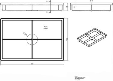 Килимок для дверей ACO 600x400 мм, ребристий, антрацитовий, з піддоном Vario Light, скребком для взуття, килимок для дверей