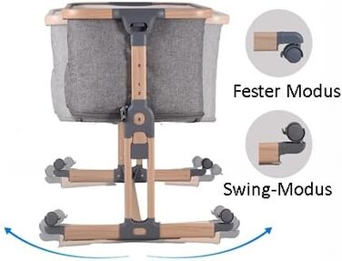 Дитяче ліжечко 4-в-1 від народження до 15 кг, додаткове ліжко з 5 регулюваннями висоти, з матрацом/складною бічною панеллю/колесами, ліжечко з сітчастої тканини, з функцією манежу, (сірий), 2luxe Leo