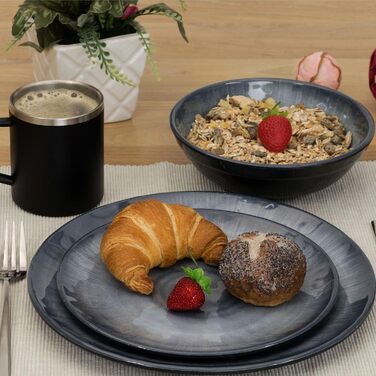 Набір меламінового посуду Jesolo Grey для 4 осіб, вигляд кераміки, можна мити в посудомийній машині, аксесуари для кемпінгу, посуд для каравану, посуд для фестивалів, посуд для пікніка, посуд для садової вечірки, 12 предметів