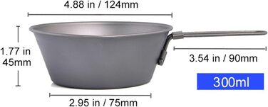 Титанова кружка 300 мл/450 мл, легкі титанові миски для кемпінгу, складна ручка, дорожня кружка, для активного відпочинку, приготування їжі, походів, пікніка, барбекю, компактне спорядження для мандрівників 300 мл