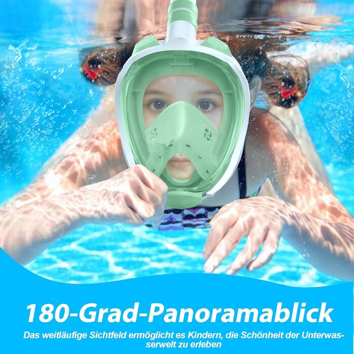 Маска для сноркелінгу X99, повнолицьова маска, огляд 180 градусів, антизапотіваюча маска для дайвінгу, сумісна зі спортивними камерами, окуляри для дайвінгу для дітей, зелений розмір S/M