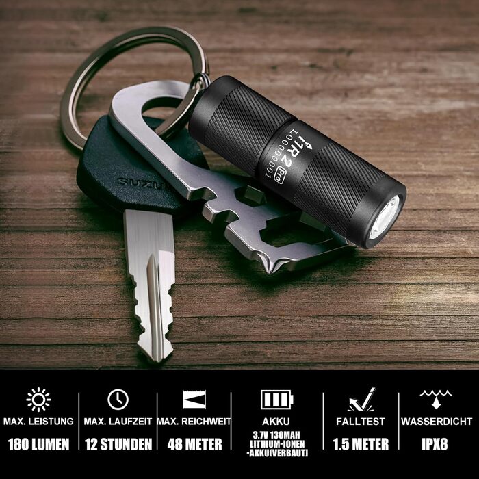 1R II Pro EOS Mini LED Lightlight 180 Lumens Super Bright USB Rechargeable Keychain Flashlight, IPX8 and 1.5m drop Resistance, Lights for Outdoor Camping and Repairs, Black, 1R II Pro EOS Mini LED Lightlight 180 Lumens Super Bright USB Rechargeable Keycha