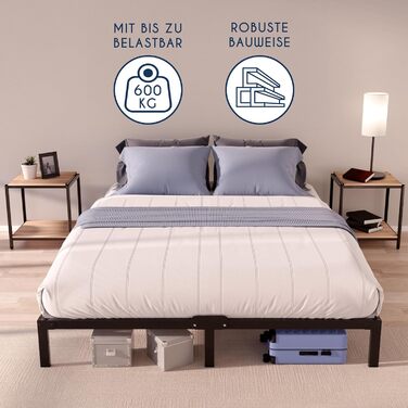 Ліжко Dreamzie 160x200 з металевою рейковою основою - Каркас ліжка 160x200 для матраца, висота 35 см - Великий простір для зберігання, легко збирається та стійке - Чорна рейкова основа 160x200, висота 35 см