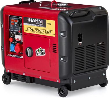 Дизельний генератор Hahn & Sohn HDE 9300SS3 - максимальна потужність 9,3 кВА Електричний стартер, AVR, генератор для будівельних майданчиків, будинків, садів, 70 дБ - аварійний генератор, дизельний генератор, 230 В 6,5 кВт дизель