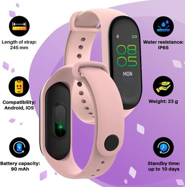 Фітнес-трекер з відстеженням активності, пульсометром з лічильником артеріального тиску та калорій - Легкий годинник з крокоміром - Тривалий час роботи від батареї - Розумний годинник для жінок та чоловіків, сумісний з iOS/Android