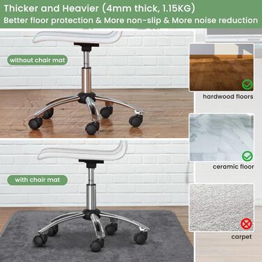 Захисний килимок для підлоги 90x140 см сірого кольору, нековзний килимок товщиною 4 мм для офісного крісла, міцний рулонний килимок, килимок для ламінату, паркету, твердих підлог 90 x 140 см сірого кольору