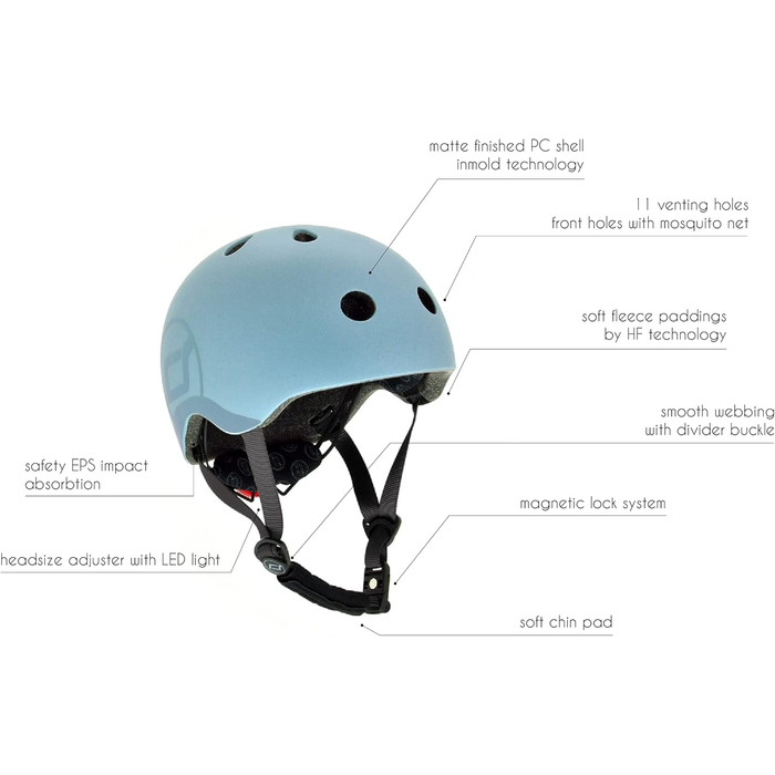 Дитячий шолом Scoot and Ride з регульованими ременями, матове покриття, розмір XXS, зі світлодіодним захисним ліхтарем і м'якою фл