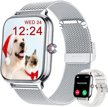 Розумний годинник для чоловіків та жінок, функція телефону, артеріальний тиск, пульс, відстеження сну, 1.96-дюймовий фітнес-годинник зі штучним інтелектом, понад 100 спортивних режимів, водонепроникність IP67, крокомір, будильник, калькулятор, візитна кар