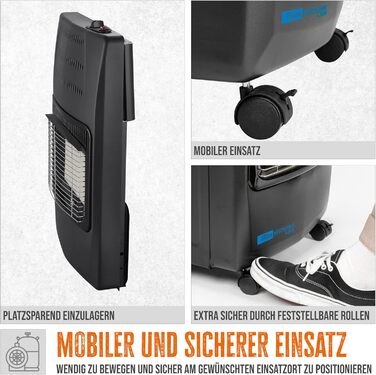 Газовий обігрівач Gde GGH 4200 K (4200 Вт, 3 рівні нагріву, п&39єзорозпалювання, портативний, робочий тиск 50 мбар, керамічні нагрівальні елементи, термозапобіжник, 4 фіксуючі ролики, вкл. газовий шланг та регулятор тиску)