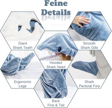 Ковдра з акулою для дорослих - ковдра з акулою, яку можна носити, затишна фланелева ковдра з акулою, затишна піжама, один розмір, худі з акулою - супер м&39яка та затишна
