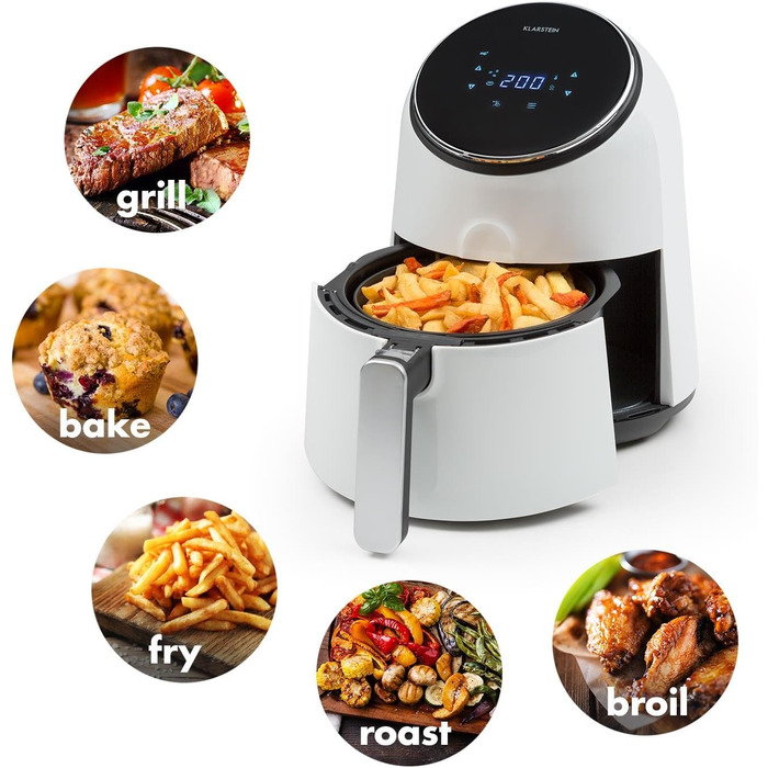 Фритюрниця, фритюрниця, аерофритюрниця, 1300 Вт, ємність 2,5 л, смаження без жиру, випічка, гриль, смаження, 8 програм, антипригарне покриття CeraPlus, білий