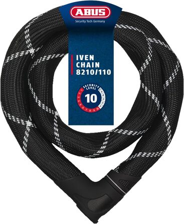 Ланцюговий замок ABUS Iven Chain 8210 велосипедний замок із загартованої сталі із синтетичним волокнистим покриттям рівень безпеки ABUS 10, чорний, 110, одинарний