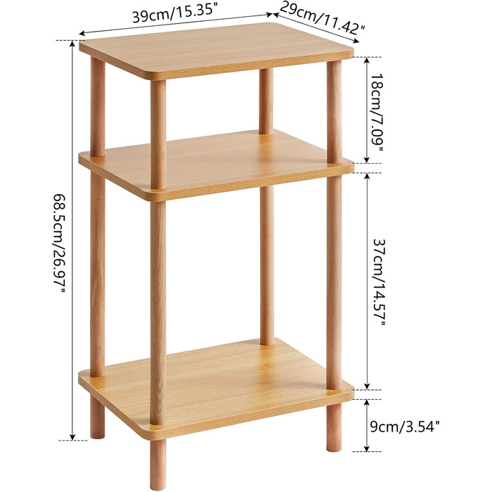 Дерев&39яний журнальний столик IBUYKE, тумбочка з 3 ярусами, 39x29x68,5 см, журнальний столик, столик для дивана, для спальні, вітальні, сучасний дизайн, легке складання, натуральний WST003N 39 x 29 x 68,5 см натуральний