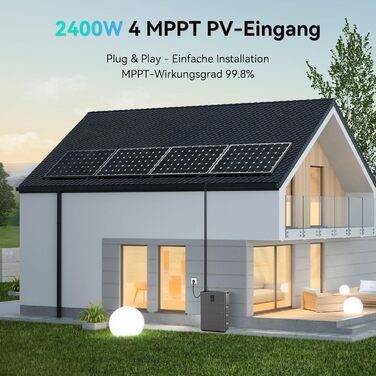 Балконна електростанція потужністю 2,56 кВтгод з накопичувачем, 4 сонячні панелі MPPT 2400 Вт, універсальне накопичувач енергії з мікроінвертором, ємність до 10,24 кВтгод, IP65, 6000 циклів зарядки, plug & play JC Plus