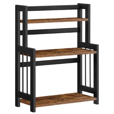 Рівнева полиця для спецій, кухонна полиця, полиця для зберігання, стільниця, бамбукова рама, для кухні, їдальні, офісу, вінтажний коричнево-чорний OFS047B01 3 яруси (41Ш см) вінтажний коричневий чорний, 3-