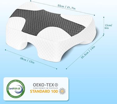 Подушка для сну на боці з проймою, подушка для шиї та плечей, подушка з піни з ефектом пам&39яті, підходить для сну на боці, спині та животі сіра 55 x 35,5 x 15 см