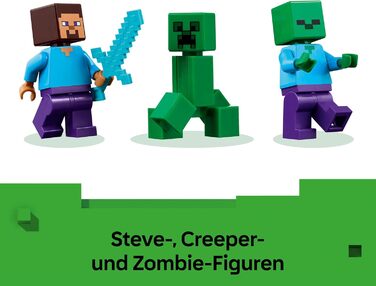 Будинок у джунглях TNT - Іграшка для дітей - Інтерактивний ігровий набір з мініфігурками човна, Стіва, Кріпера та зомбі - Ігровий подарунок для дівчаток та хлопчиків віком від 8 років - 21275