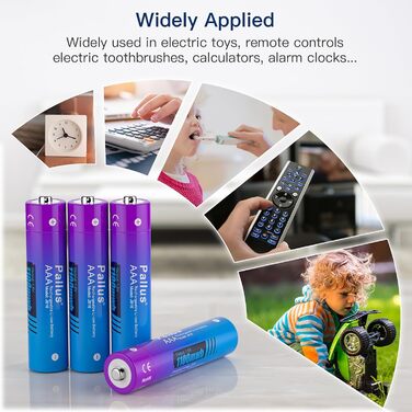 Набір з 8 акумуляторних літієвих батарейок Pallus типу AAA з 2-годинною швидкою зарядкою, 4 незалежні слоти, висока ємність 1100 мВтгод, без ефекту пам&39яті, низький саморозряд, час циклу до 1600 циклів (8*AAA зарядний пристрій)