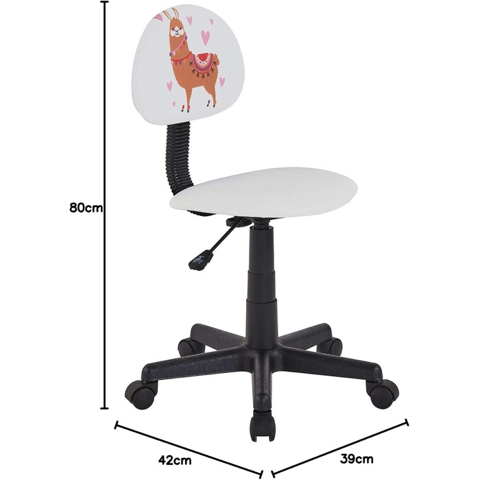 Обертовий дитячий стілець CARO Furniture Alpaca, штучна шкіра білого кольору, ергономічний дитячий стілець з регульованою висотою та мотивом лами, стілець на коліщатках