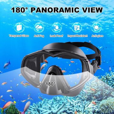 Набір для дорослого підводного плавання з преміальною сухою трубкою та маскою для дайвінгу із загартованого скла, панорамна маска для підводного плавання з кутом огляду 180, захистом від запотівання та протікання, з футляром для перенесення