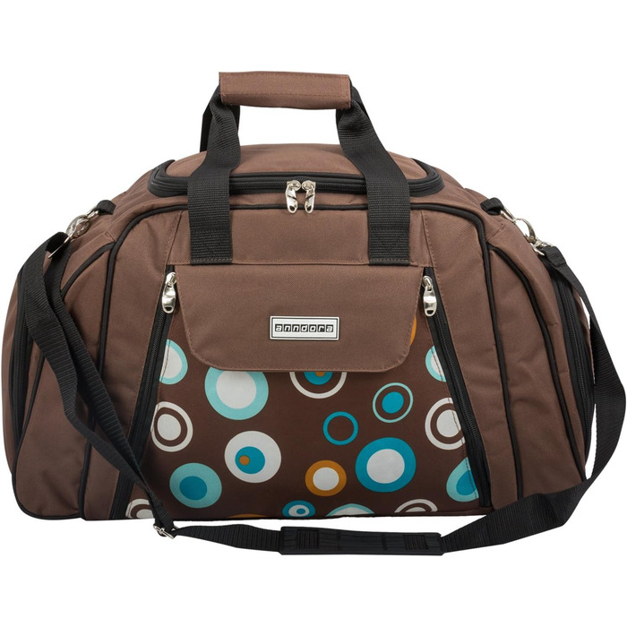 Сумка для пікніка anndora з відділенням-холодильником, коричнева з синіми колами, 29 предметів, 4 особи, 3655 Коричнева з різнокольоровими колами