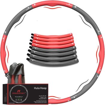 Хула-хуп RHINOSPORT 1,2 кг – фітнес-обруч для дорослих і дітей, обтяжений, з 8 знімних секцій, регульований розмір, для схуднення, чорно-червоний