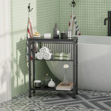 Вузький приставний столик, 3 полиці, вузька тумбочка з підставкою для журналів, приставний столик до дивана, невеликий журнальний столик для вітальні, спальні, кухні та балкону, кабінету (чорний) 1 Чорний