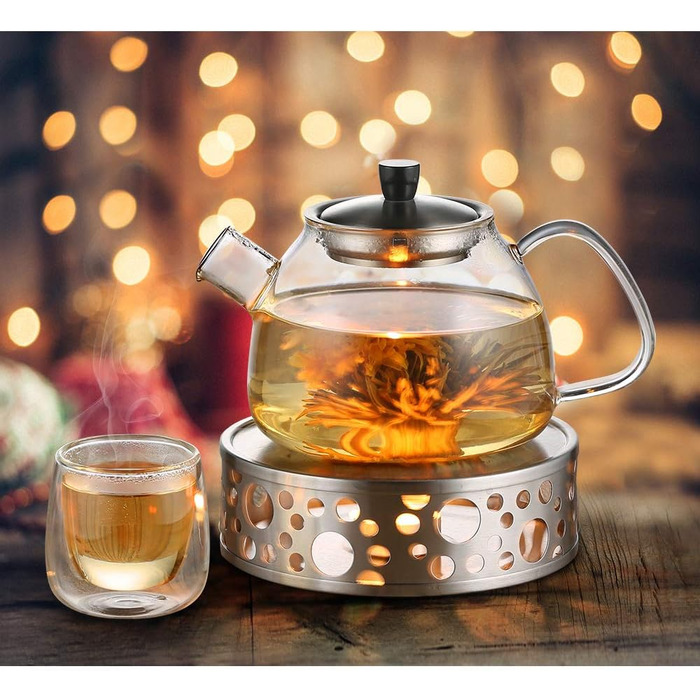 Гластальний підігрівач чайника з нержавіючої сталі, підігрівач для чаю з нержавіючої сталі з тримачем для чайної свічки і чайним с