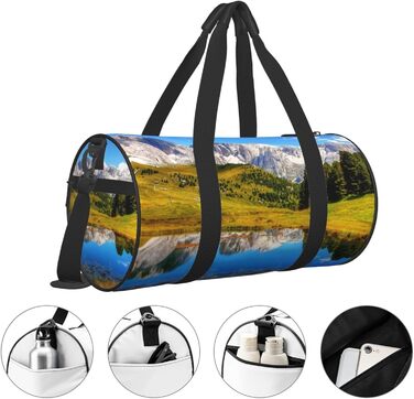 Спортивна сумка, дорожня сумка, стильний малюнок з пейзажем, сумка для подорожей на вихідні, чорна, універсальний розмір