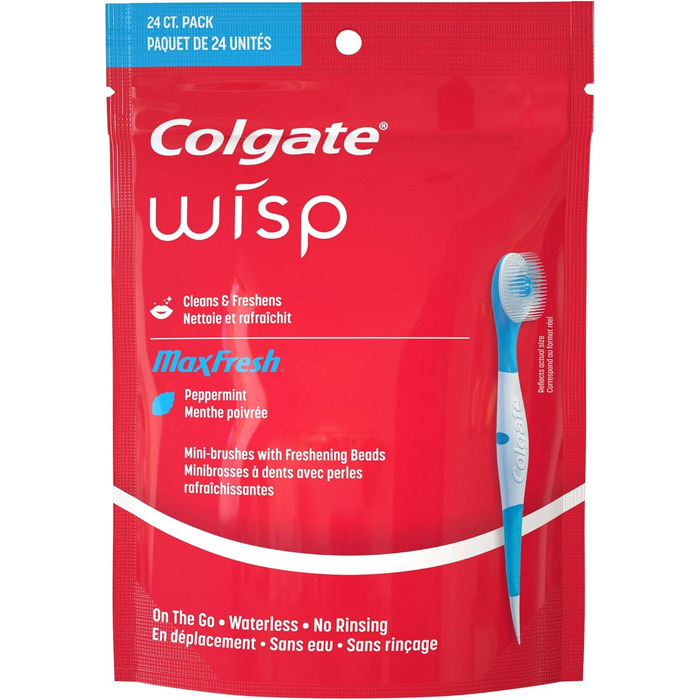 Портативна щітка Colgate Wisp Mini, Max Fresh, м'ята перцева, 2 упаковки (24 шт. в упаковці)