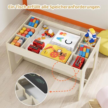 Дитячий комплект сидіння MAMIZO з місцем для зберігання, дитячий стіл з 2 стільцями, комплект дитячого столу та стільців з двосторонньою стільницею, дитячий стіл для дитячих кімнат та дитячих садків, вік 3, колір дерева з білим