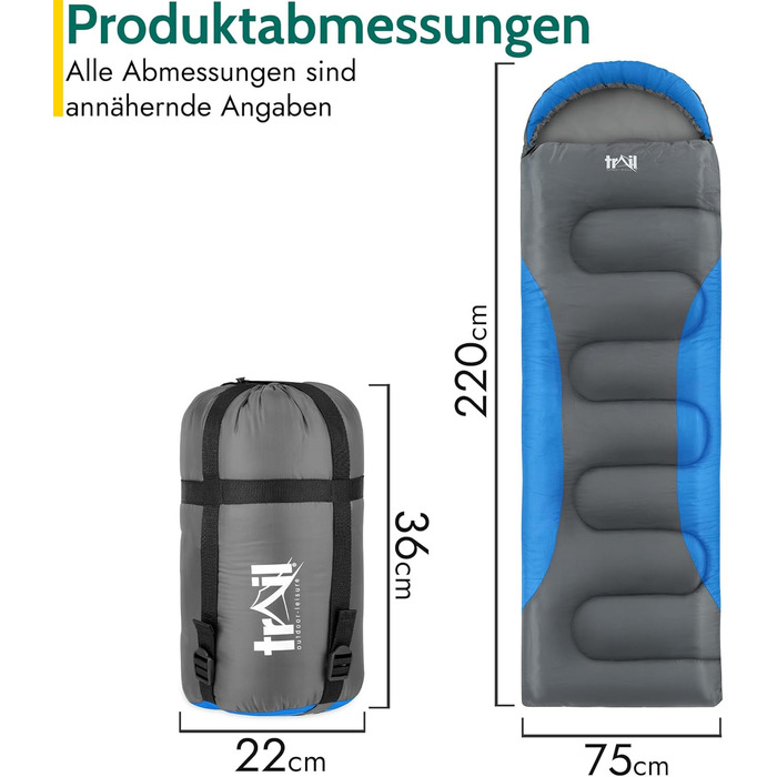 Спальник Trail Alpine з капюшоном спальник 250 г, 3-сезонний спальник. Легкий, невеликий розмір у пакувальному відділенні з капюшоном та компресійним мішком (червоний) Синій 3 сезони