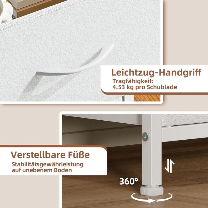 Комод Somdot, комод для спальні, вітальні, коридору, комод, шафа для зберігання, тканинний комод, 4 тканинні шухляди, білий, 30Г x 42Ш x 93В см, біла шкіра 30Г x 42Ш x 93В см (4 шухляди)