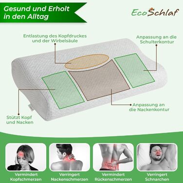 Ортопедична подушка для шиї преміум-класу сертифікована подушка для сну на боці, подушка для шиї з мякої піни з ефектом памяті ергономічна подушка, полегшення болю в шиї, подушка проти хропіння (сіра) сіра подушка