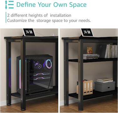 Г-подібний ігровий стіл Lufeiya з шухлядами та полицями для зберігання, кутовий комп&39ютерний стіл 49,5 дюймів з розеткою для дому, офісу, спальні, Г-подібні підліткові ПК-стіли чорного кольору, 40,5 дюймів