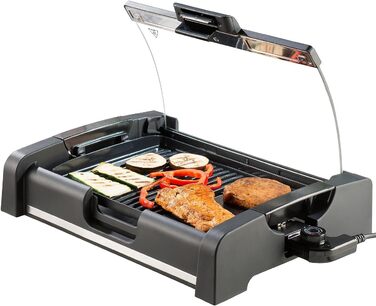 Електричний гриль Rosenstein & Shne Настільний гриль зі скляною кришкою, пластина для гриля з керамічним покриттям, 1 650 Вт (елек