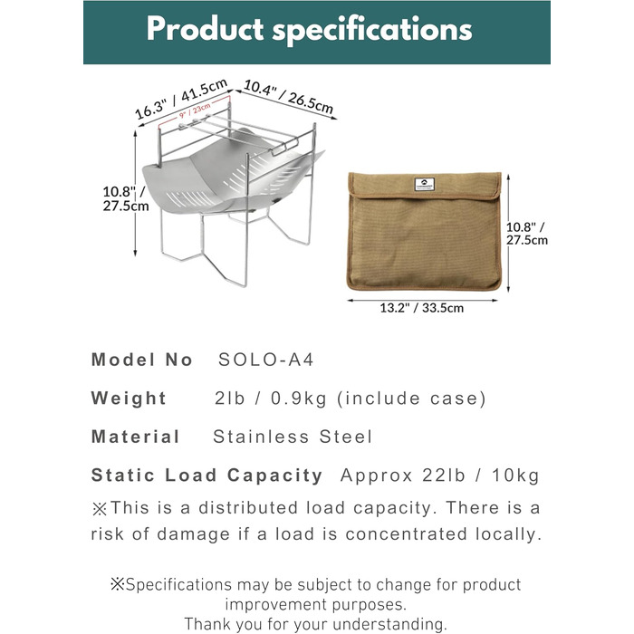Підставка для багаття з нержавіючої сталі Solo Grill типу A4 SOLO-A4