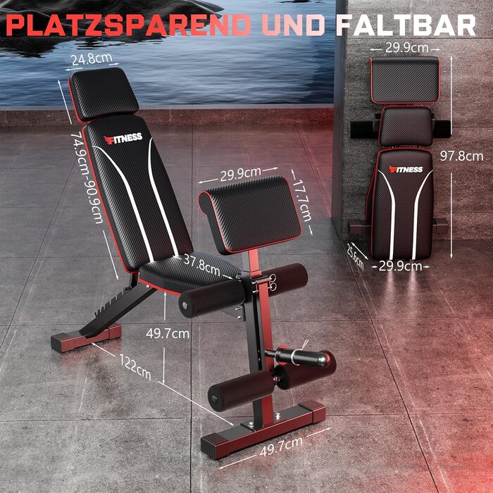 Складана лава для важкої атлетики XDDIAS з розгиначами ніг та накладкою для згинання рук, регульована тренувальна лава для домашнього спортзалу, складна лава для вправ, швидко складається, плоска, нахилена, чорна