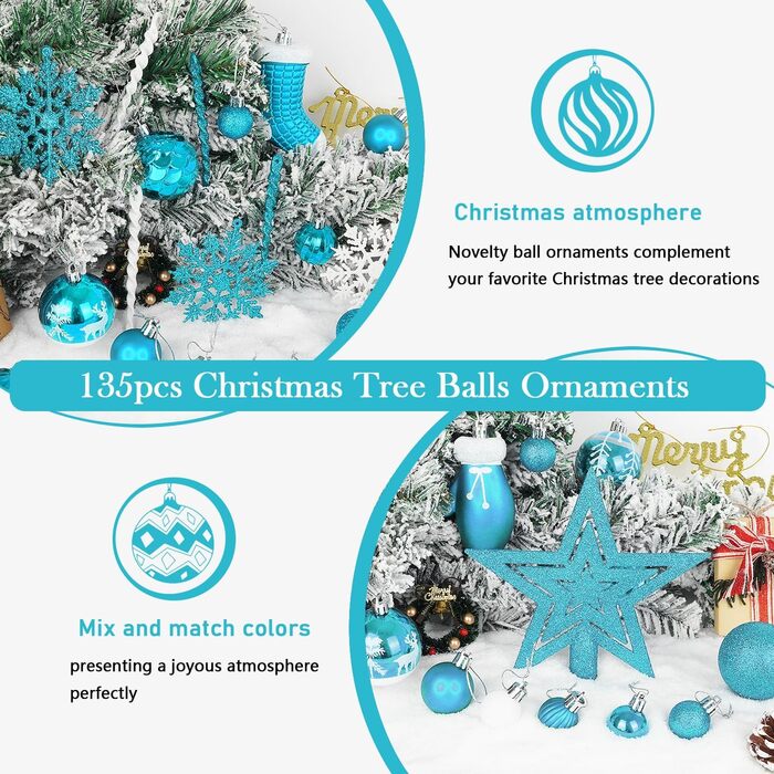 Набір різдвяних прикрас із 135 предметів бірюзові Miaikoe