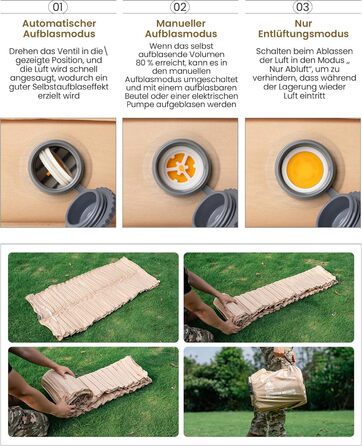 Самонадувальний надувний матрац OneTigris Dreamstar з високим коефіцієнтом опору, надувне ліжко для 1 особи, надувний матрац для гостей з мішком-насосом, для кемпінгу, подорожей та автомобіля (70 198 см) кольору койота